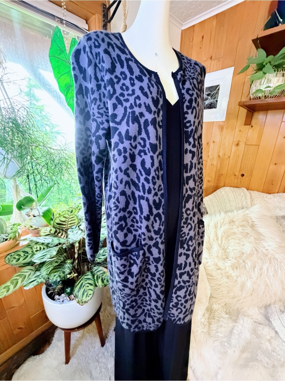 Moving Sale! EUC Jones New York Duster Animal Print Cardigan w/Pockets - Medium